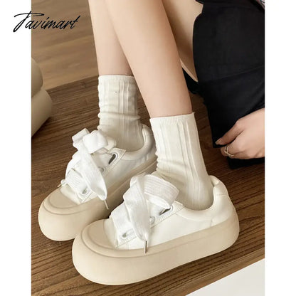 vzyzvShoes Spring and Autumn New Versatile Lightweight White Shoes Hong Kong Style Student Elevated Thick Sole Shoes