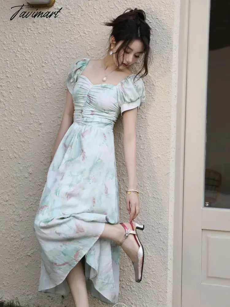 vzyzv  -  Short Sleeve Floral Midi Dress Office Lady Summer Beach Style French Elegant Dress Women Korean Fashion Even Party Dress