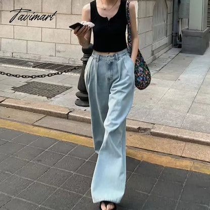 vzyzv Solid Distressed Washed Mop Jeans American Retro High-waisted Wide-leg Loose Straight-leg Pants Y2k Hot Girl Casual Trousers