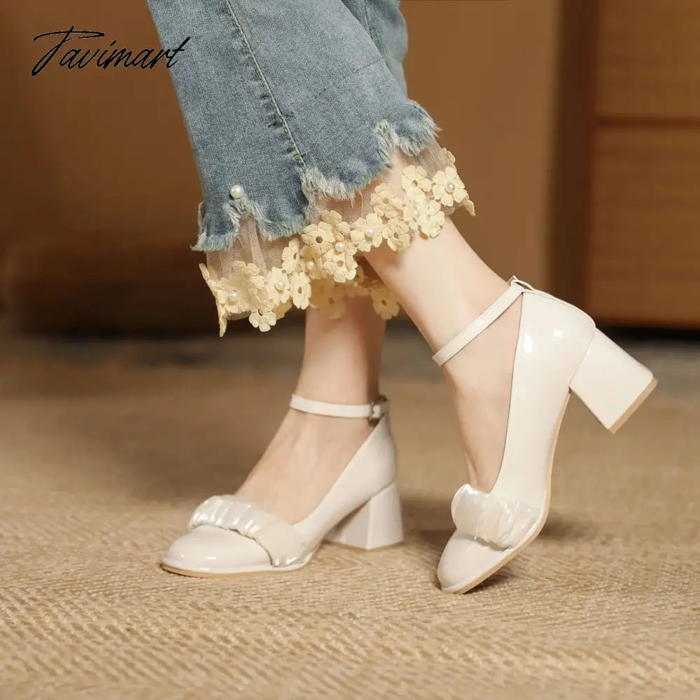 vzyzvSpring and Autumn New Vintage Single Shoes Women's Slotted Buckle Round Toe Thick Heels High Heels Soft Mesh Mary Jean Summer