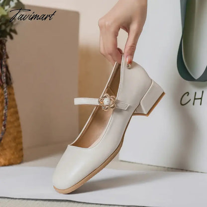 vzyzv -  spring and autumn women's high heels Korean style Mary Jane Stylish party and work wear Ladies casual leather shoes 41-43