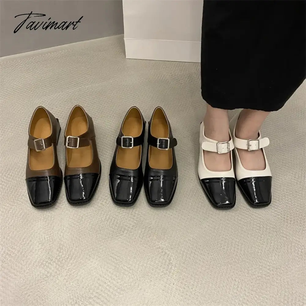 vzyzv -  Spring Autumn Britain Style Belt Buckle Woman Ankle Strap Color Block Flats French Mary Janes Femme Punk Girls Shoes Moccasins