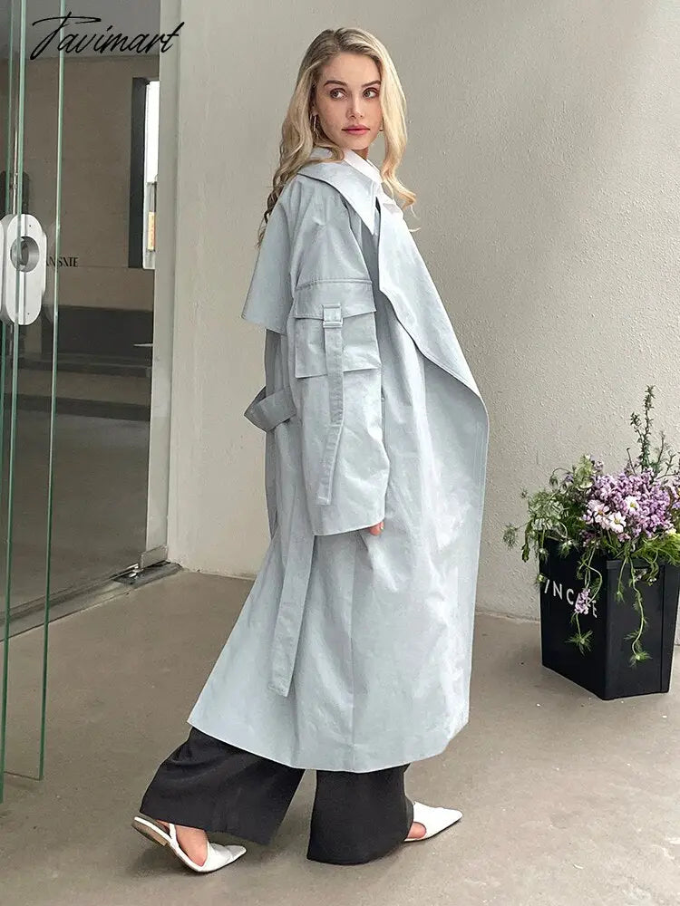 vzyzvSpring Autumn New Designer Korea Women's windbreaker Maxi Long Trench Coat Cotton Outerwear