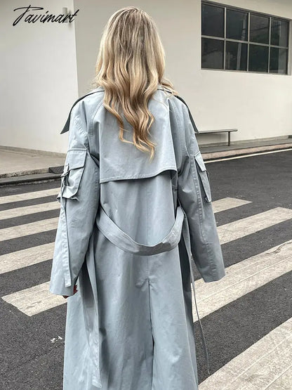 vzyzvSpring Autumn New Designer Korea Women's windbreaker Maxi Long Trench Coat Cotton Outerwear