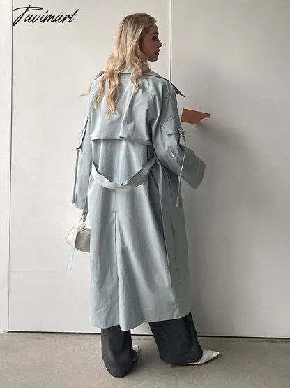 vzyzvSpring Autumn New Designer Korea Women's windbreaker Maxi Long Trench Coat Cotton Outerwear