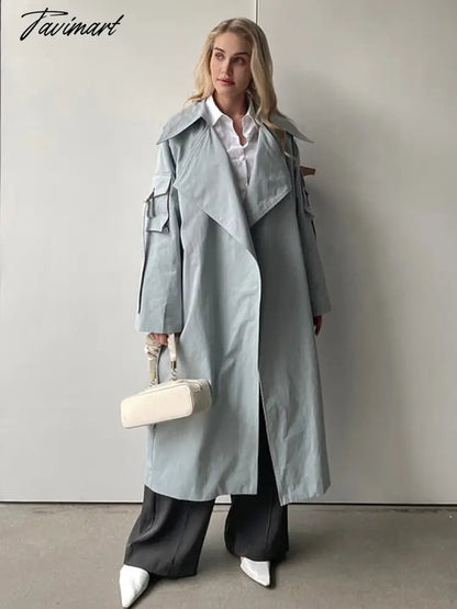 vzyzvSpring Autumn New Designer Korea Women's windbreaker Maxi Long Trench Coat Cotton Outerwear