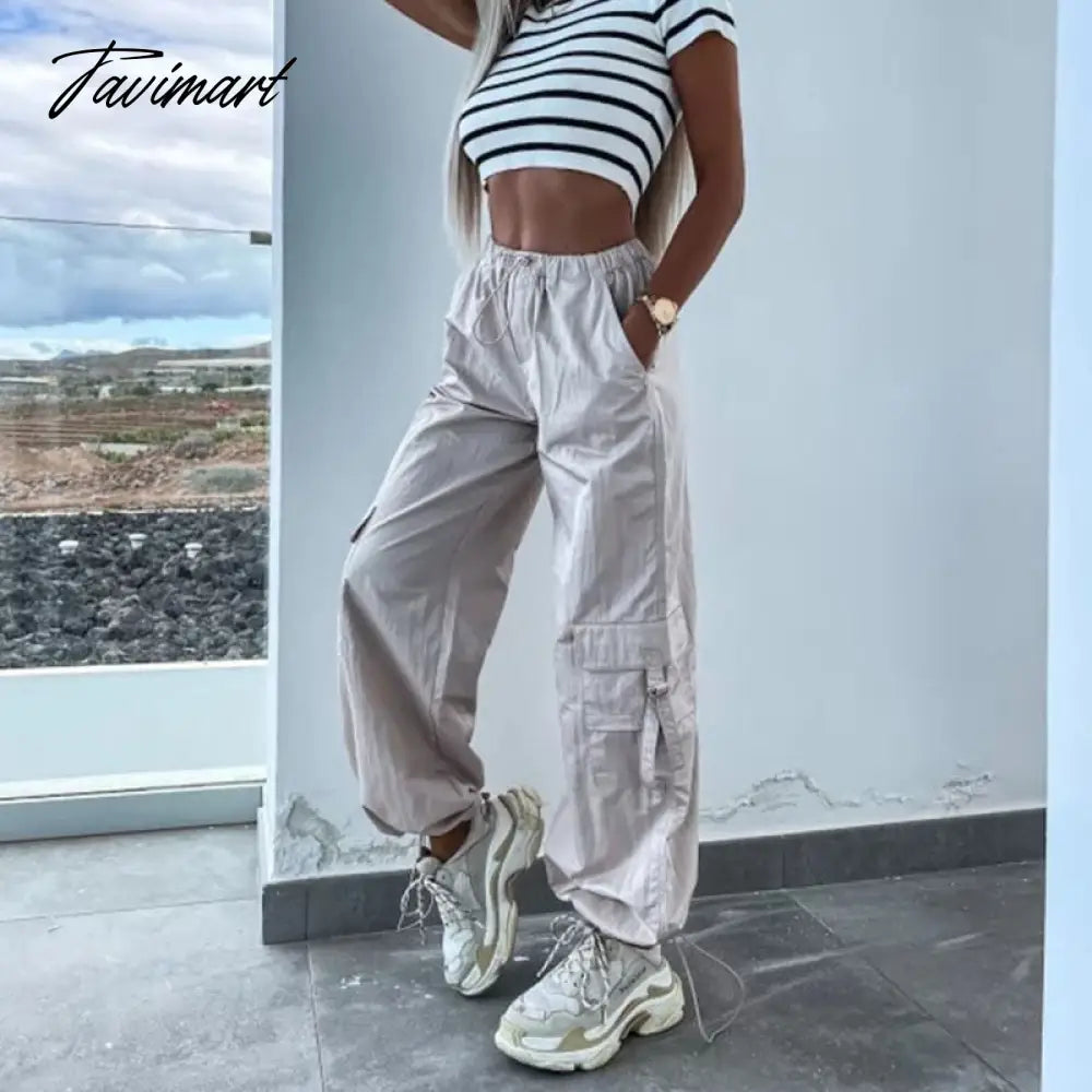 vzyzvSpring Streetwear Fashion Cool Cargo Pants Vintage Loose Pocket Female Trousers Women's Pants Y2k Hip Hop Wide Leg Joggers Baggy