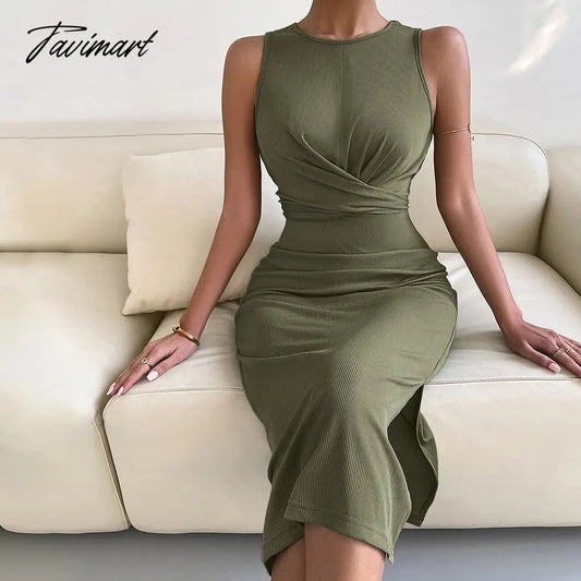 vzyzvSpring Summe Luxury Ladies Knitted Slit Sexy Light Dress Waist Collection Slimming Dress Lady Elegant Party Dress Women