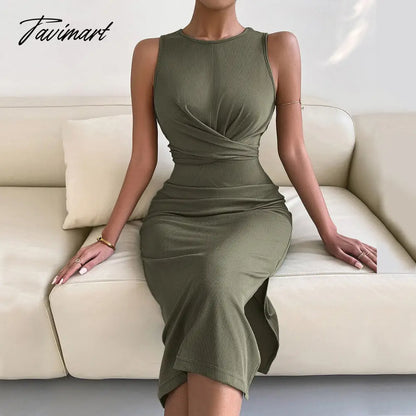 vzyzvSpring Summe Luxury Ladies Knitted Slit Sexy Light Dress Waist Collection Slimming Dress Lady Elegant Party Dress Women