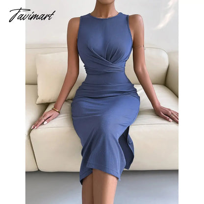 vzyzvSpring Summe Luxury Ladies Knitted Slit Sexy Light Dress Waist Collection Slimming Dress Lady Elegant Party Dress Women