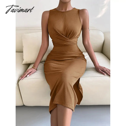 vzyzvSpring Summe Luxury Ladies Knitted Slit Sexy Light Dress Waist Collection Slimming Dress Lady Elegant Party Dress Women