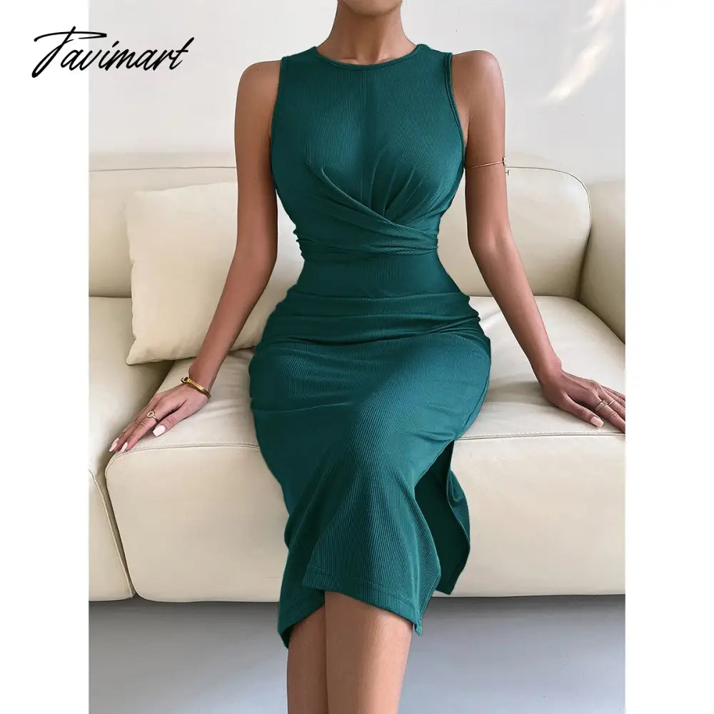 vzyzvSpring Summe Luxury Ladies Knitted Slit Sexy Light Dress Waist Collection Slimming Dress Lady Elegant Party Dress Women