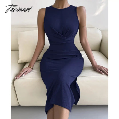 vzyzvSpring Summe Luxury Ladies Knitted Slit Sexy Light Dress Waist Collection Slimming Dress Lady Elegant Party Dress Women