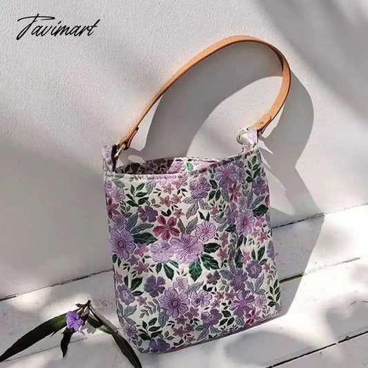 vzyzvSpring Summer Purple Exquisite Embroidery Flower Blossom PU Shoulder Strap Handbag Underarm Bags With Zipper