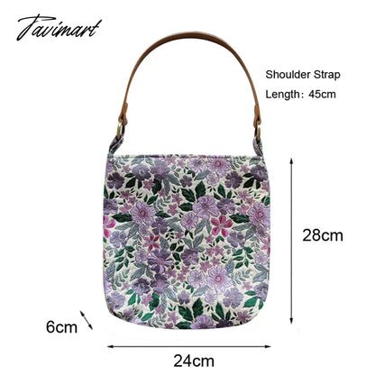 vzyzvSpring Summer Purple Exquisite Embroidery Flower Blossom PU Shoulder Strap Handbag Underarm Bags With Zipper