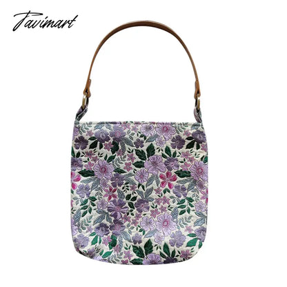 vzyzvSpring Summer Purple Exquisite Embroidery Flower Blossom PU Shoulder Strap Handbag Underarm Bags With Zipper