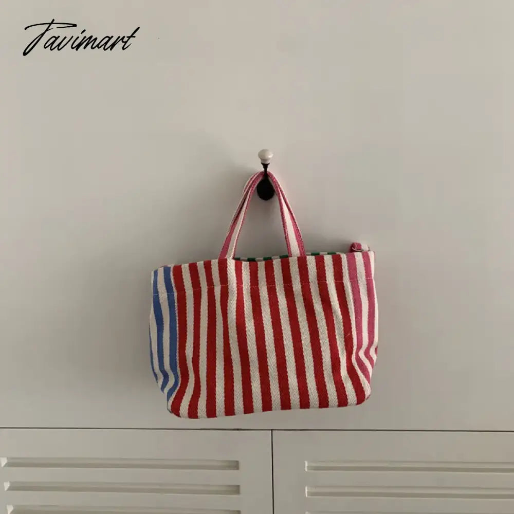 vzyzvSpring Summer Square Shoulder Bag Canvas Messenger Bags  Color Contrast Stripe Handbag Leisure Totes