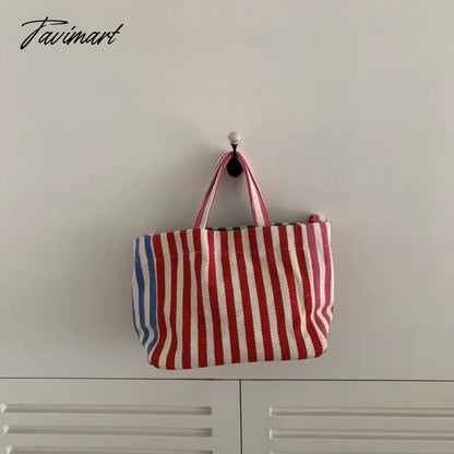 vzyzvSpring Summer Square Shoulder Bag Canvas Messenger Bags  Color Contrast Stripe Handbag Leisure Totes