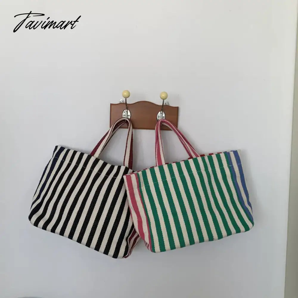 vzyzvSpring Summer Square Shoulder Bag Canvas Messenger Bags  Color Contrast Stripe Handbag Leisure Totes