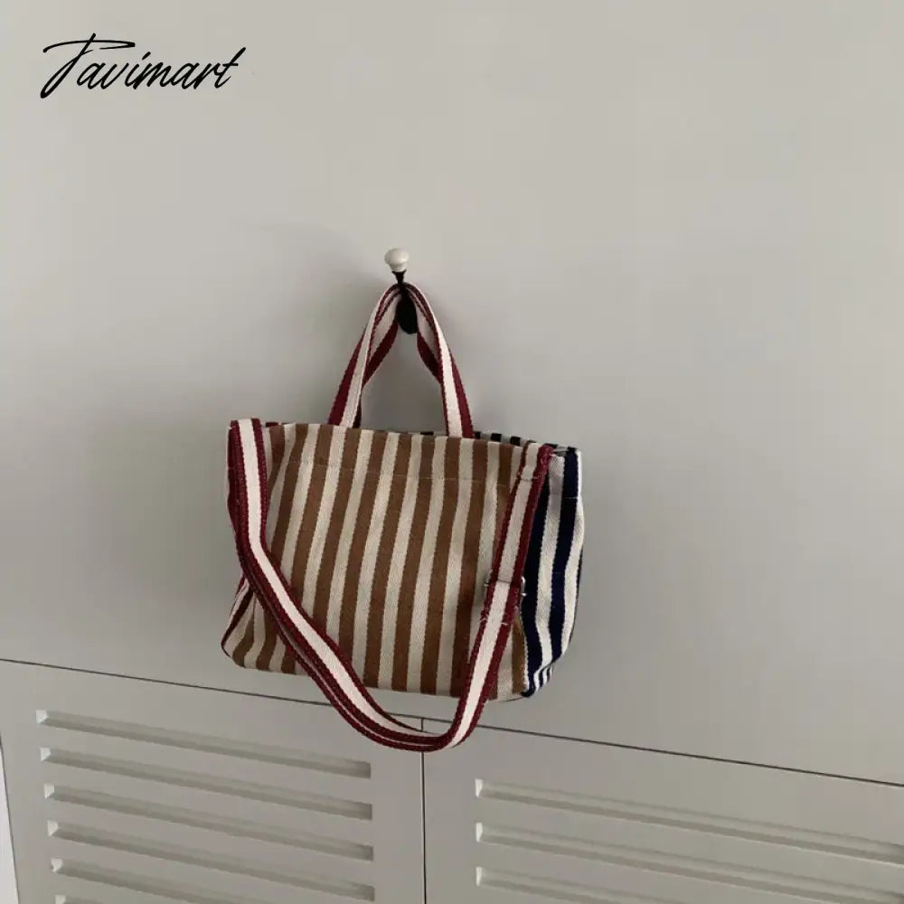 vzyzvSpring Summer Square Shoulder Bag Canvas Messenger Bags  Color Contrast Stripe Handbag Leisure Totes