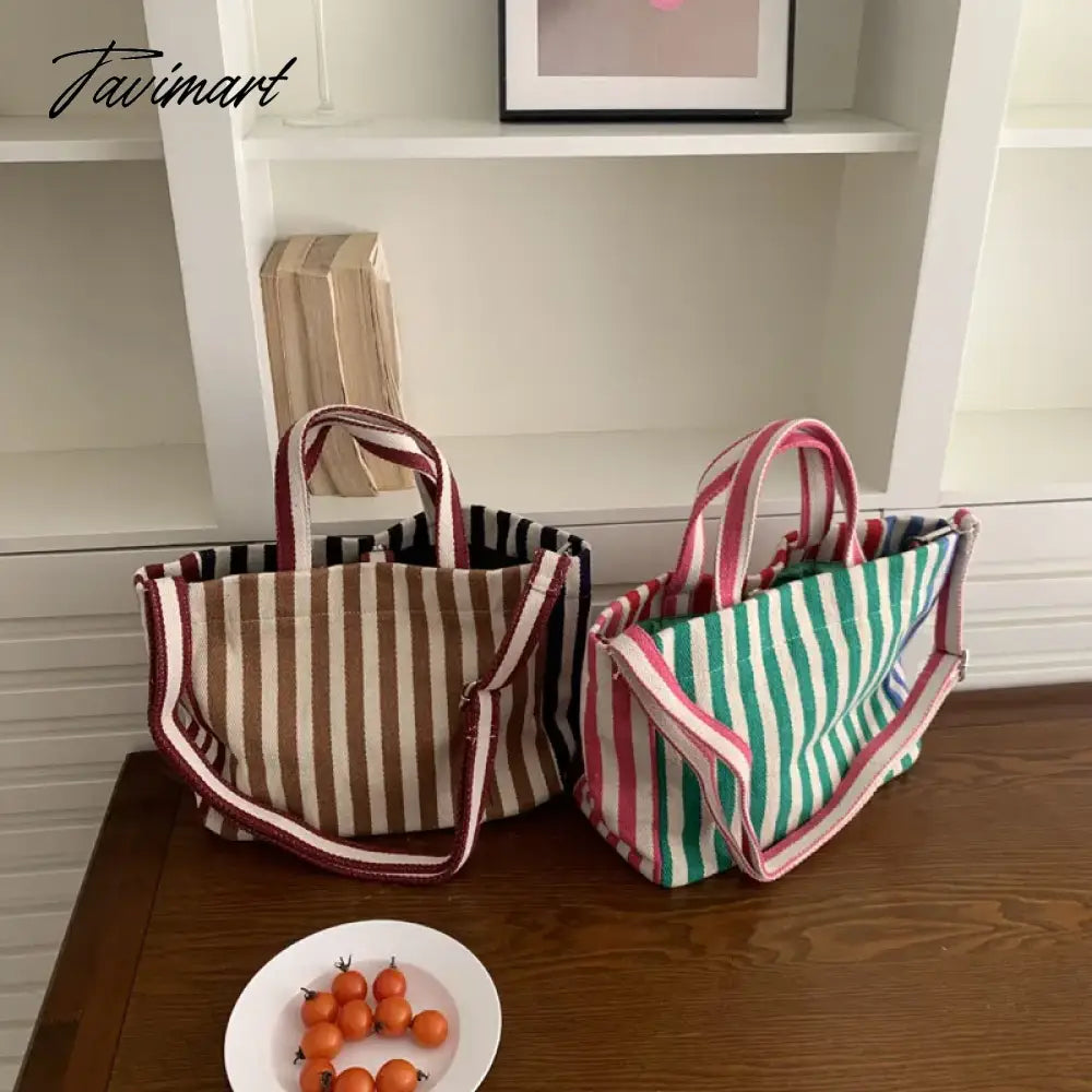 vzyzvSpring Summer Square Shoulder Bag Canvas Messenger Bags  Color Contrast Stripe Handbag Leisure Totes