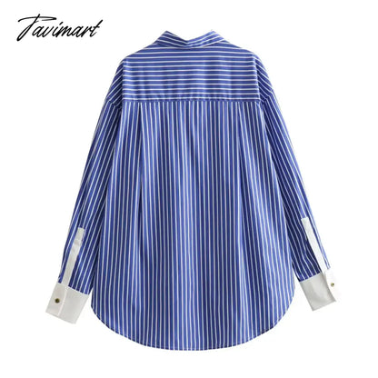 vzyzv -  Spring Summer Striped Blouses 2024 New Simple Long Sleeve Lapel Collar Patchwork Blouse Ladies Casual Fashion Shirts For Women