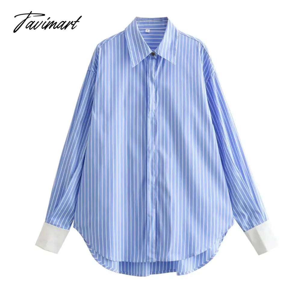 vzyzv -  Spring Summer Striped Blouses 2024 New Simple Long Sleeve Lapel Collar Patchwork Blouse Ladies Casual Fashion Shirts For Women