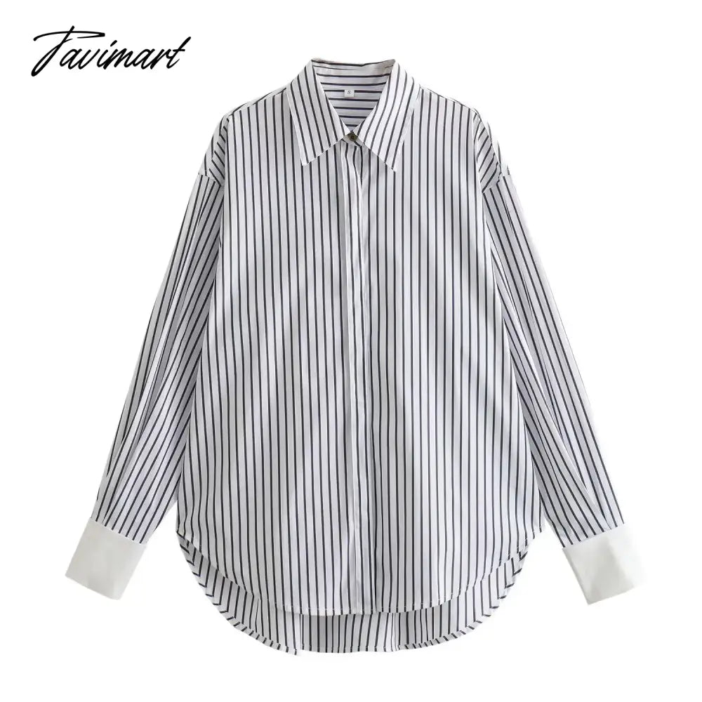 vzyzv -  Spring Summer Striped Blouses 2024 New Simple Long Sleeve Lapel Collar Patchwork Blouse Ladies Casual Fashion Shirts For Women