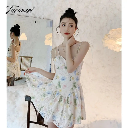 vzyzvSpring Women' Clothing Dress Self-cultivation Tea Break French Style Lace Sexy Sweet Spicy Girl Lace Sling Feminine Dress