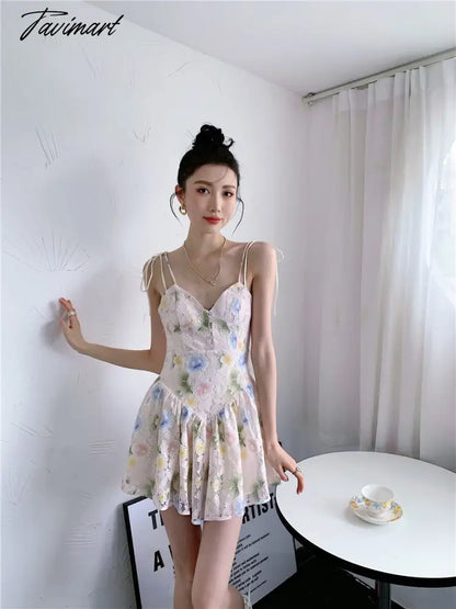 vzyzvSpring Women' Clothing Dress Self-cultivation Tea Break French Style Lace Sexy Sweet Spicy Girl Lace Sling Feminine Dress