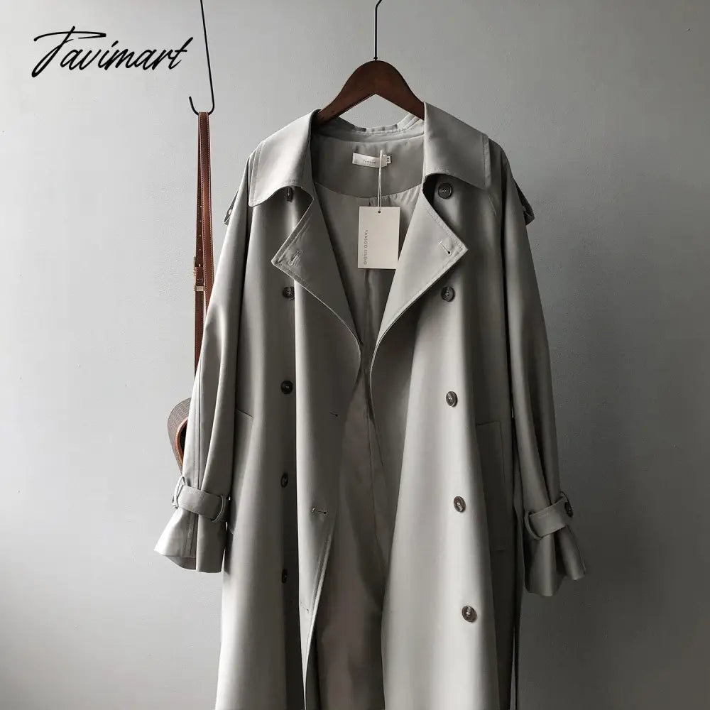 vzyzvSpring Women Long Trench Coat Oversize Style Turn Down Collar  Long Trench Femme Casaco Abrigo Streetwear