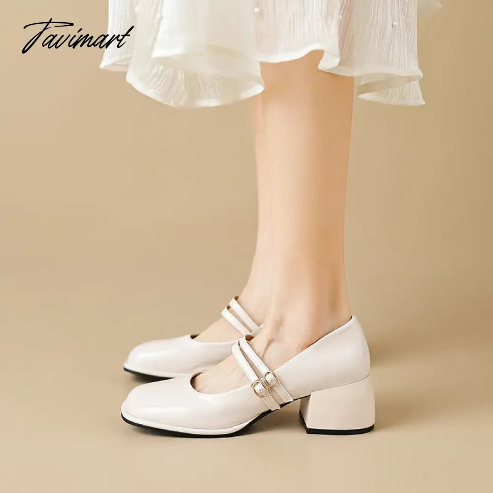 vzyzv -  spring women's shoes ladies high heels Casual Mary Janes white square toe design career and commuting Korean style 41-43