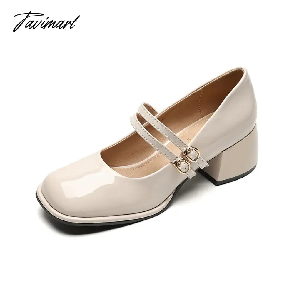 vzyzv -  spring women's shoes ladies high heels Casual Mary Janes white square toe design career and commuting Korean style 41-43