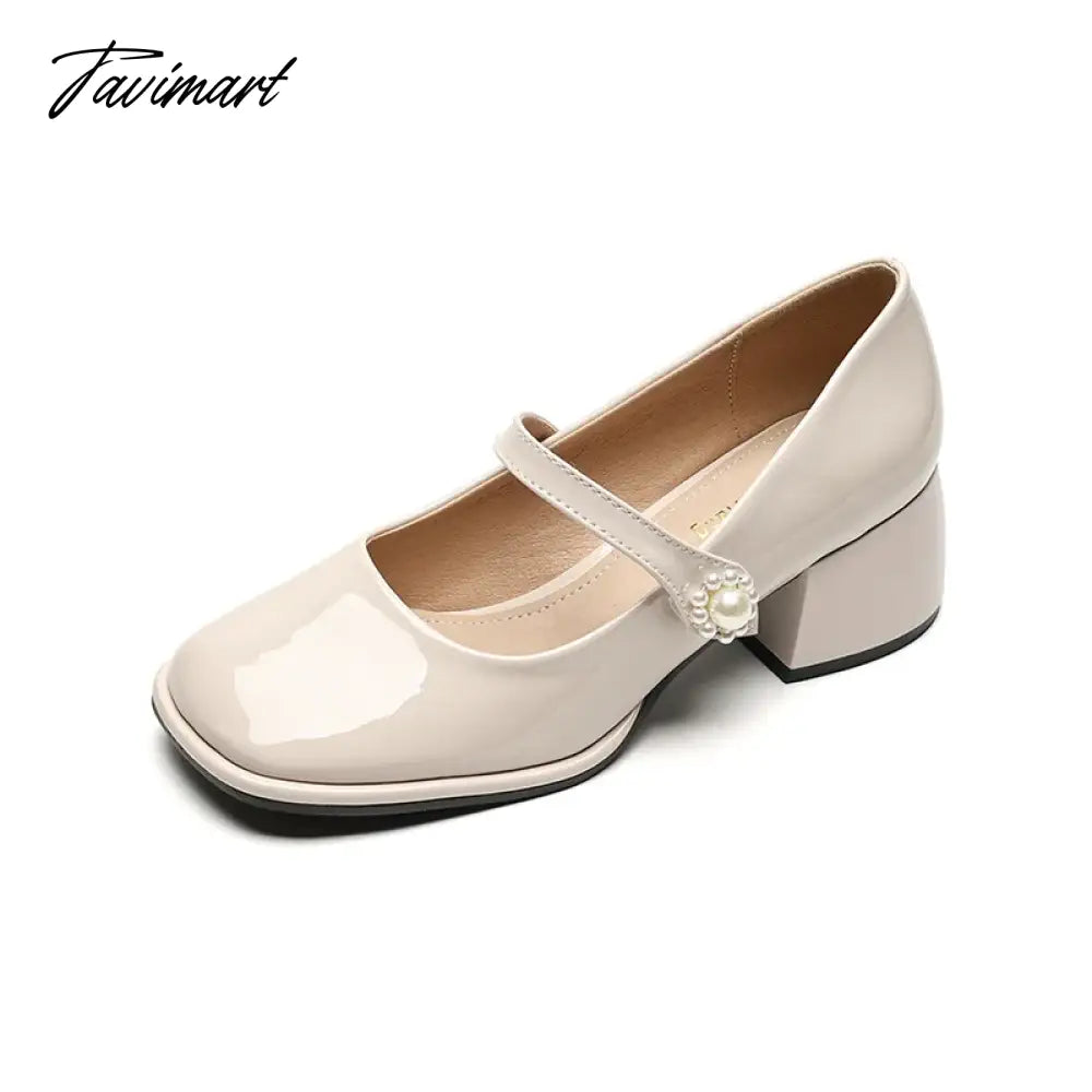 vzyzv -  spring women's shoes ladies high heels Casual Mary Janes white square toe design career and commuting Korean style 41-43