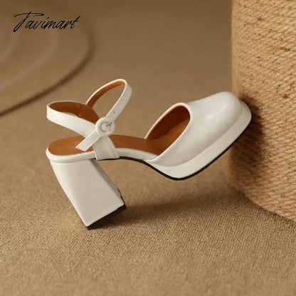 TAVIMART  -  Square Toe Sandals for Women Summer Mature Retro Block Heels Platform Buckle Strap Tacon Cuadrado Party Dating Shoes 33-46