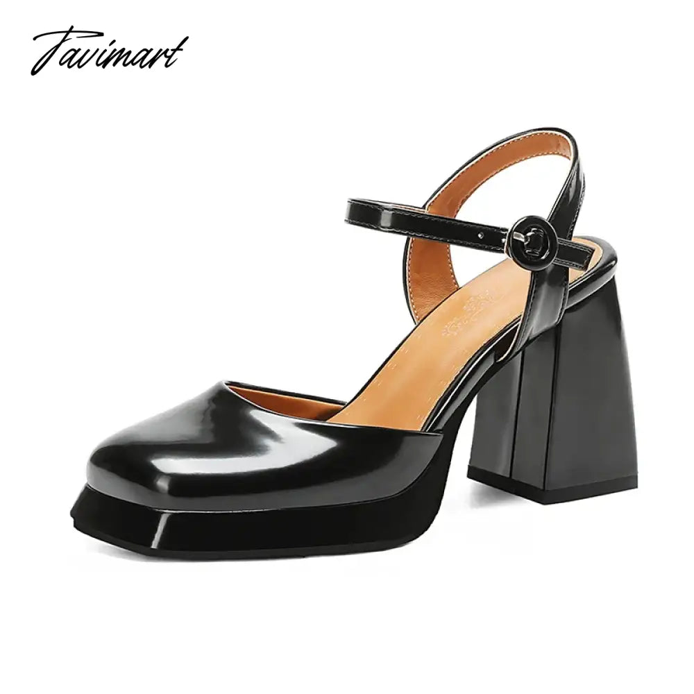 TAVIMART  -  Square Toe Sandals for Women Summer Mature Retro Block Heels Platform Buckle Strap Tacon Cuadrado Party Dating Shoes 33-46