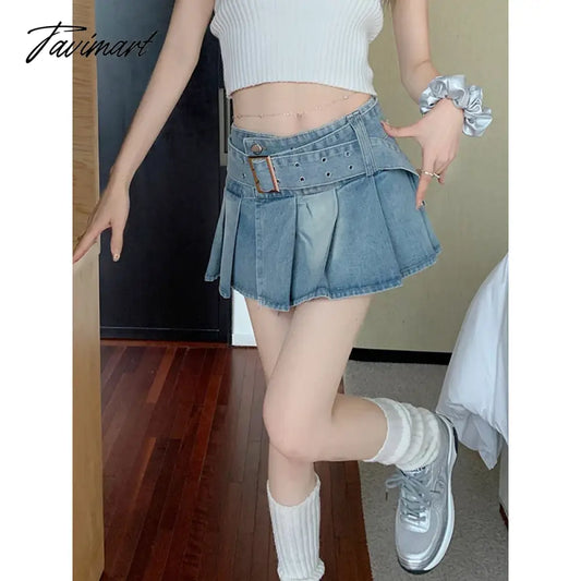 vzyzv -  Summer Blue Denim Mini Skirt Women Casual High-Waiste Harajuku Y2k Pleated Skirt Japanese Korean Style Fashion Clothing New