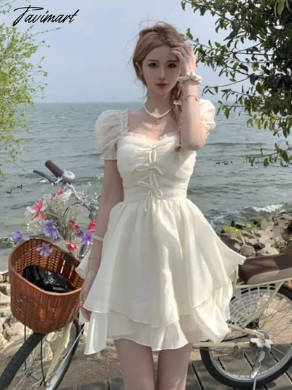 Tavimart Summer Chiffion Sweet Fairy Mini Dress For Women Kawaii Evening Party Birthday Prom Midi Dress Korean Fashion Clothing