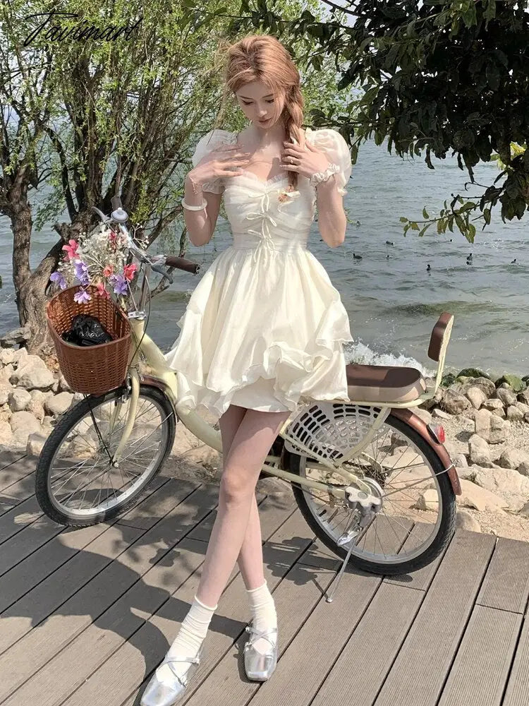 Tavimart Summer Chiffion Sweet Fairy Mini Dress For Women Kawaii Evening Party Birthday Prom Midi Dress Korean Fashion Clothing