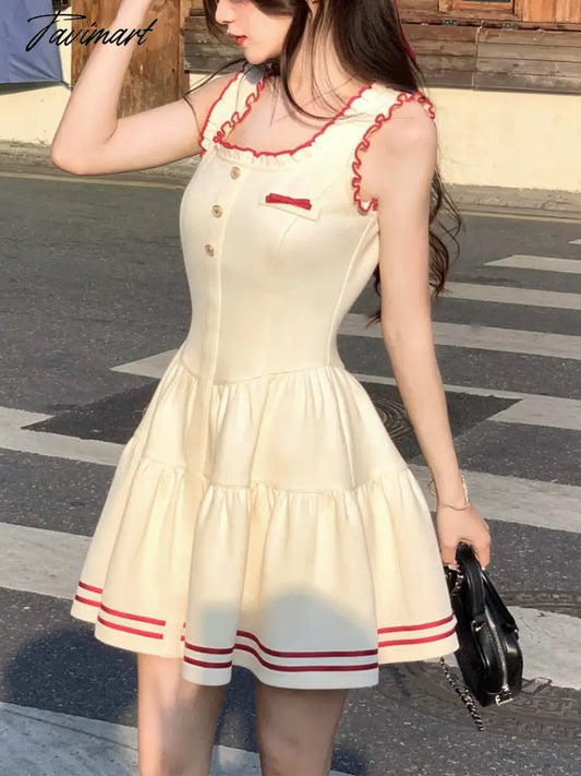 Tavimart Summer College Style Sweet Dress Women Bow Kawaii Sweet Party Mini Dress Female Ruffles Patchwork Korean Fashion Dress New