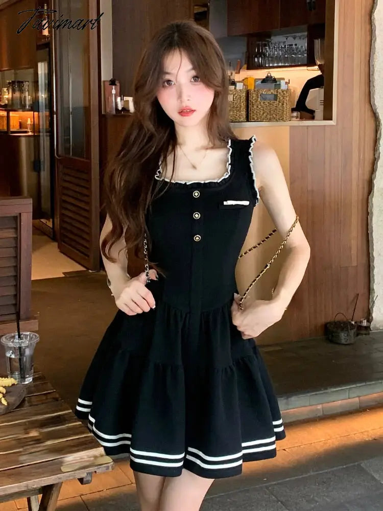 Tavimart Summer College Style Sweet Dress Women Bow Kawaii Sweet Party Mini Dress Female Ruffles Patchwork Korean Fashion Dress New