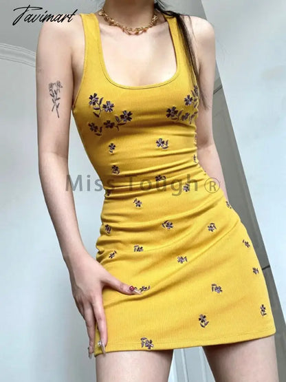 Tavimart Summer Floral Sweet Dress Women Designer Backless Sexy Party Mini Dress Female Korean Fashion Embroidery Slim Tank Dresses