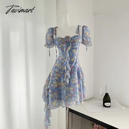 vzyzv  -  Summer Floral Y2k Mini Dress Holiday Beach Irregular Chiffon Dress Casual Korean Fashion Short Party Dress Elegant Clothing