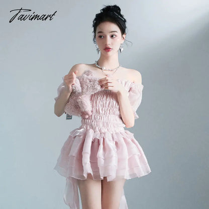 Tavimart Summer Lace Sweet Dress Women Designer Ruffle Flounce Cute Mini Dress Female Korean Fashion Elastic Skinny Sexy Party Dress