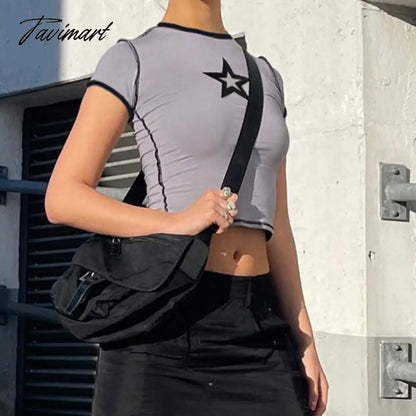 vzyzv Summer New O-neck Star Print T-shirts Y2k High Street Short Sleeve Tee Shirt American Sexy Hot Crop Top Slim Fit Tops Women