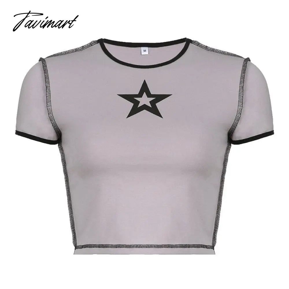 vzyzv Summer New O-neck Star Print T-shirts Y2k High Street Short Sleeve Tee Shirt American Sexy Hot Crop Top Slim Fit Tops Women