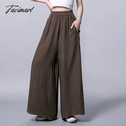 vzyzv Summer New Women's Wide-leg Pants Casual Retro Cotton and Linen Thin High-waisted Wide-leg Pants Slim Loose Trousers