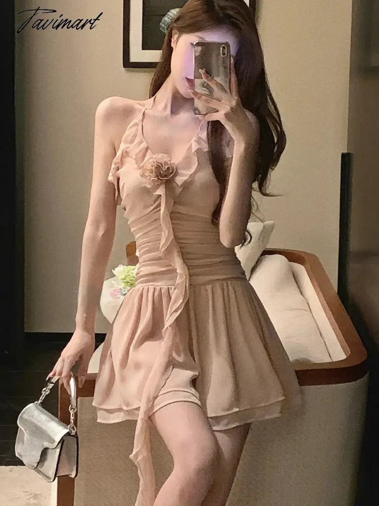 vzyzv  -  Summer Pink Elegant kawaii Dress Women Chiffon Korean Fashion Party mini Dress Female sexy casual Sweet Suspender Dress New