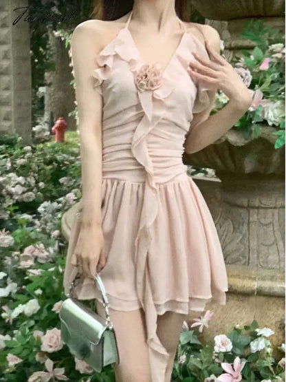 vzyzv  -  Summer Pink Elegant kawaii Dress Women Chiffon Korean Fashion Party mini Dress Female sexy casual Sweet Suspender Dress New