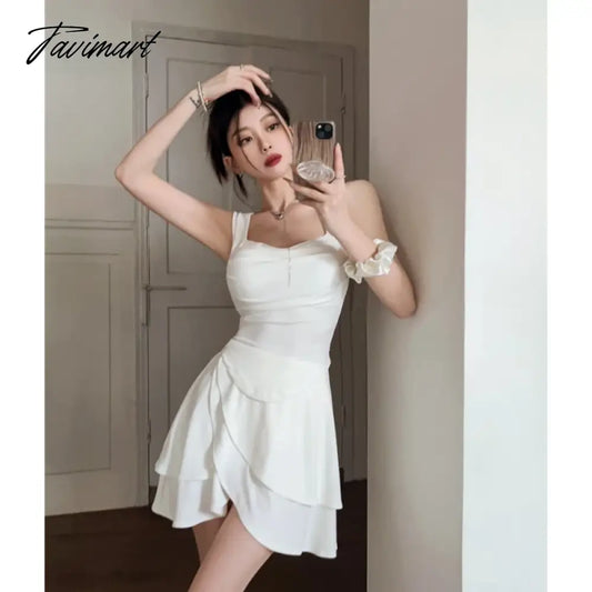 vzyzv -  Summer White Dress Womens Straps Dress Sleeveless Sexy Korean Fashion Grey Suspender Simple Temperament Top Miniskirt Dress